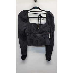 Free People Chloe Smocked Tie Neck Cotton Top